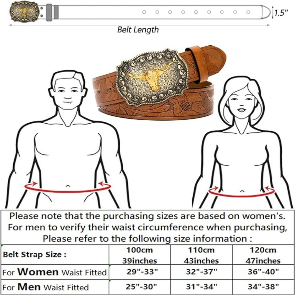 Rodeo cowboy belt metal buckle western jean belt - Picture 7 of 7